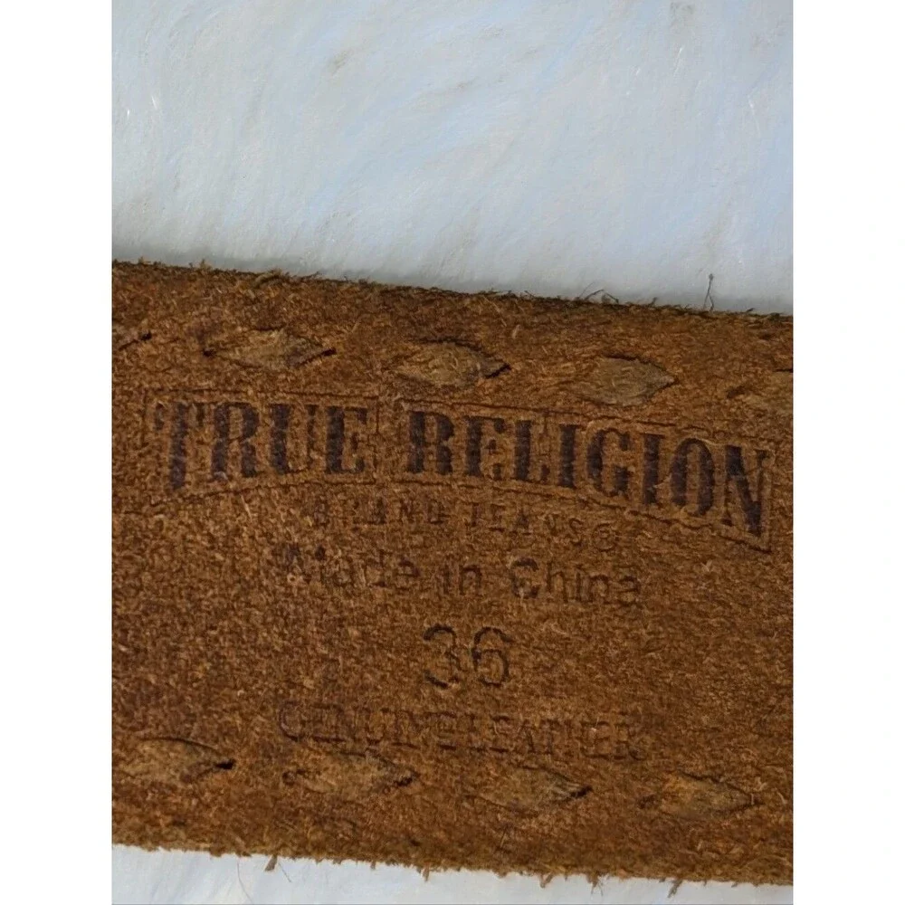 True Religion Brown Suede Leather Belt with Silver Buckle Think Stitch
